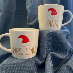 Mrs Claus And Santa Mug Set NWOT White w Goldtone Script. 16oz. New Without Tags